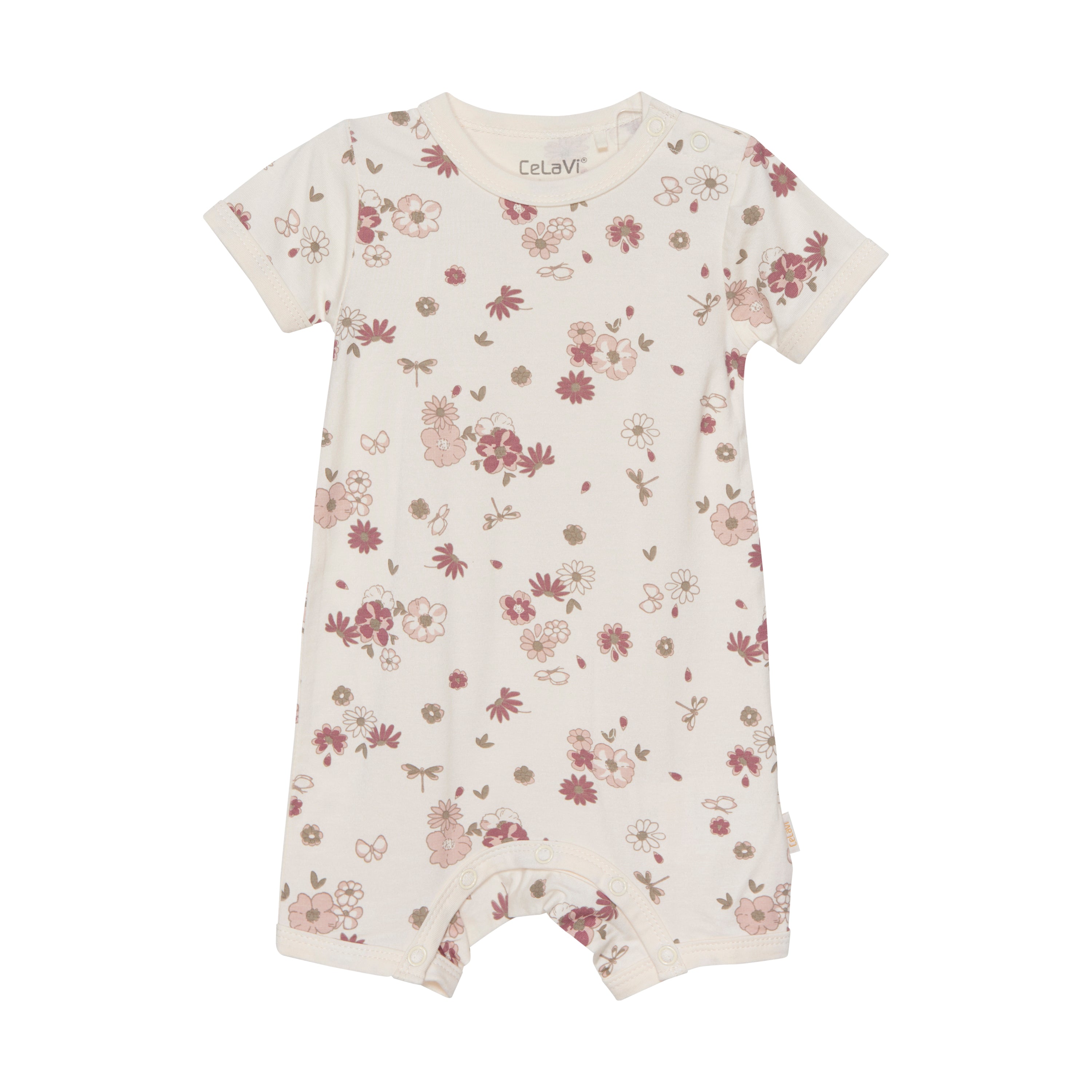 Celavi Overall mit kurzen Ärmeln – Blumenmuster – Rose Cloud – Overall – MamaMilla