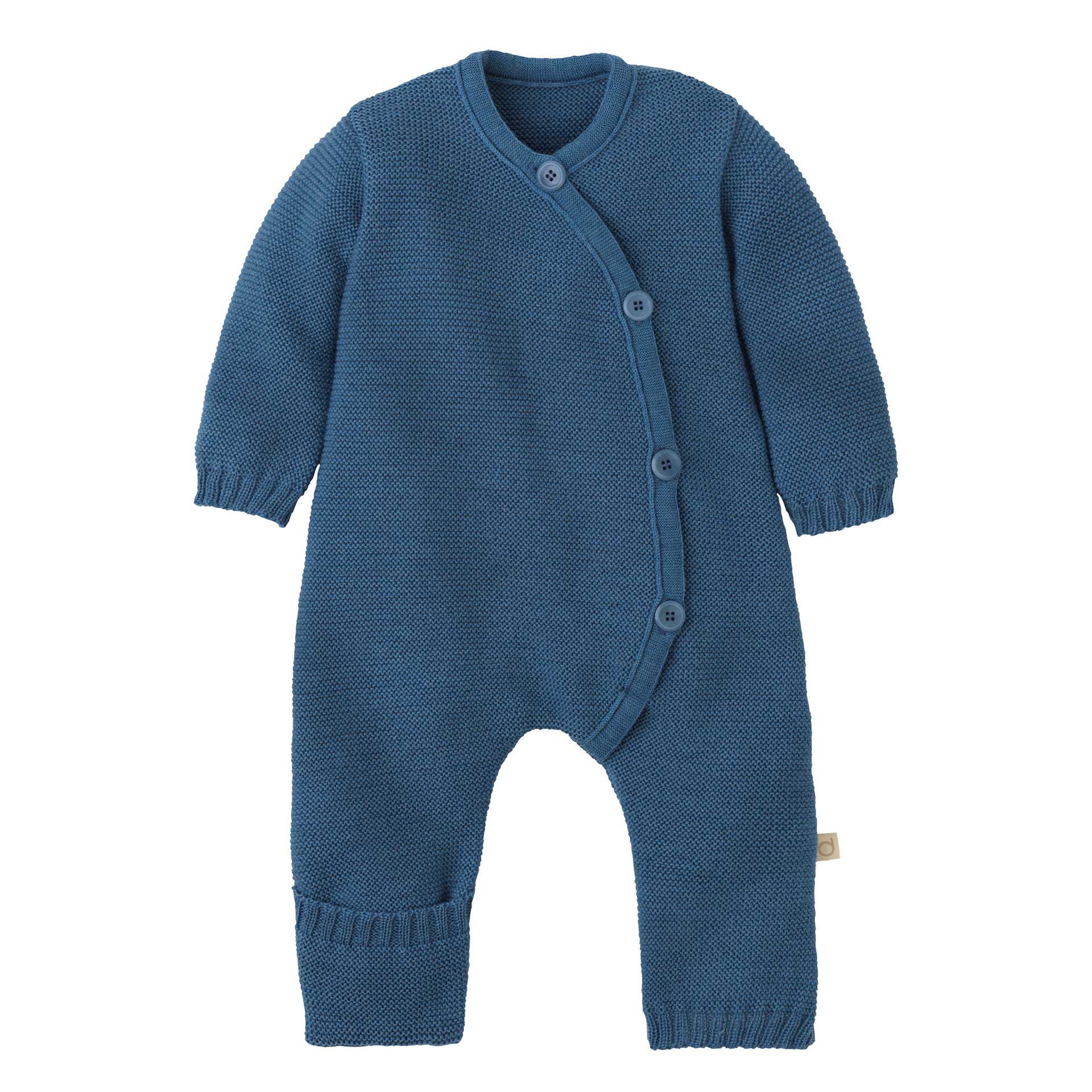 Gestrickter Einteiler aus Merinowolle – Taubenblau – Disana Bio-Babykleidung