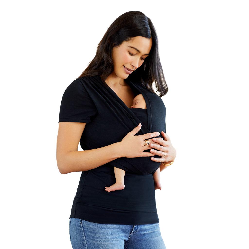 Moby Top mit Stützfunktion und Wickel-T-Shirt Bump & Beyond – Schwarz – Stretch-Wickel – MamaMilla