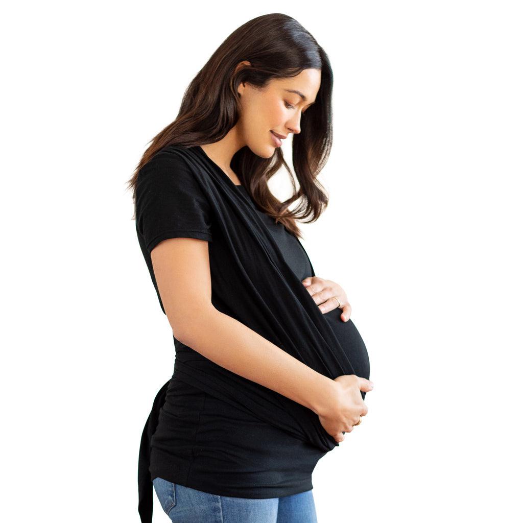 Moby Top mit Stützfunktion und Wickel-T-Shirt Bump & Beyond – Schwarz – Stretch-Wickel – MamaMilla