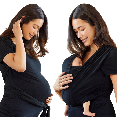 Moby Top mit Stützfunktion und Wickel-T-Shirt Bump & Beyond – Schwarz – Stretch-Wickel – MamaMilla