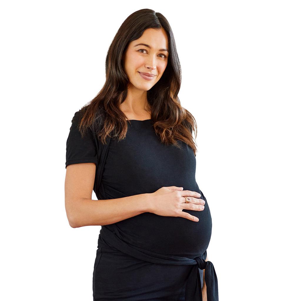 Moby Top mit Stützfunktion und Wickel-T-Shirt Bump & Beyond – Schwarz – Stretch-Wickel – MamaMilla
