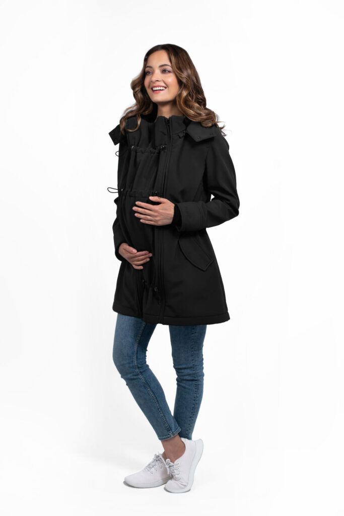 Wombat & Co. 4-in-1-Softshell-Übergangsjacke für Schwangere/Tragejacke – Schwarz – MamaMilla