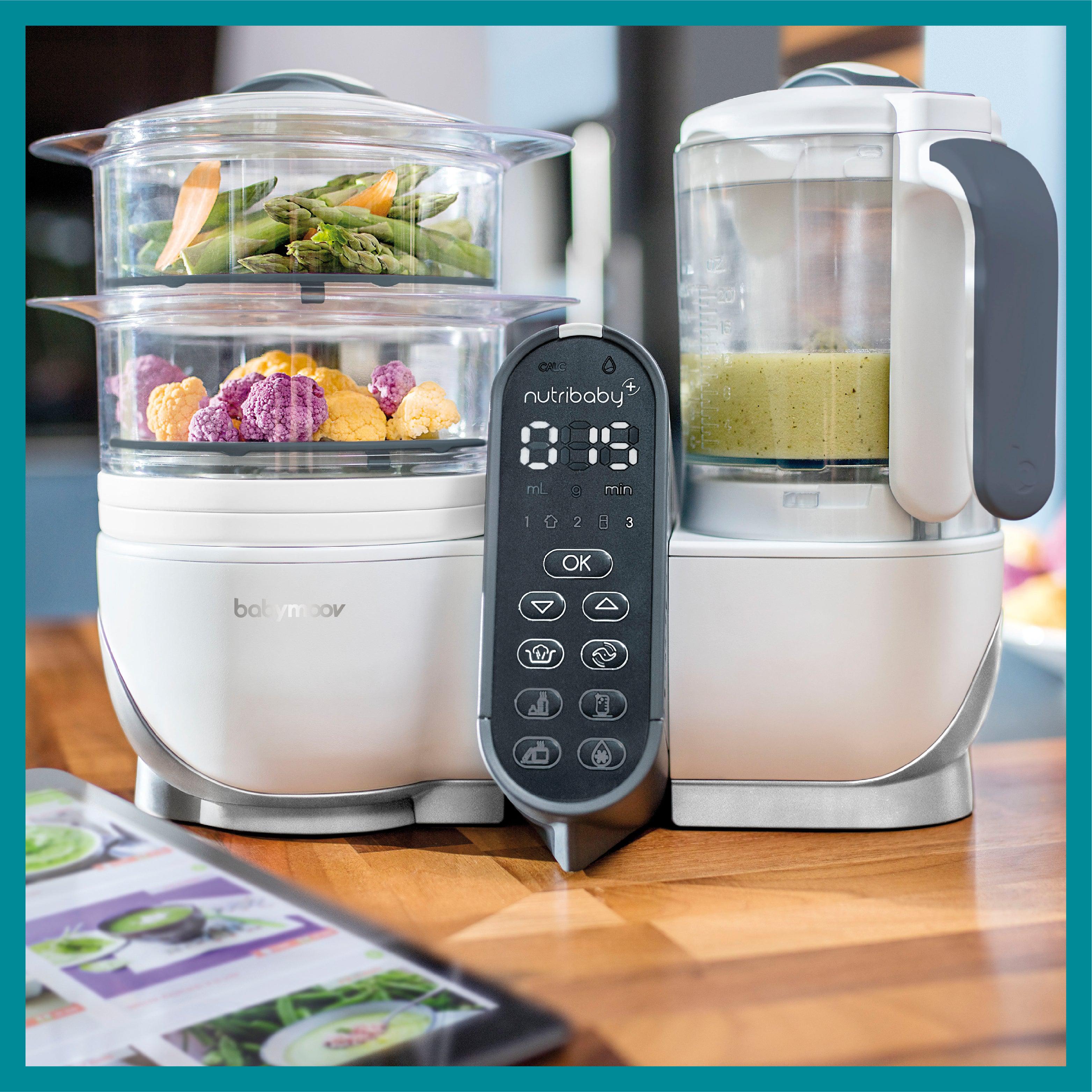 Babymoov Futterautomat - Nutribaby Plus inkl. 15 wiederverwendbare Smoothie-Beutel – Weiß – Lebensmittelmaschine – MamaMilla