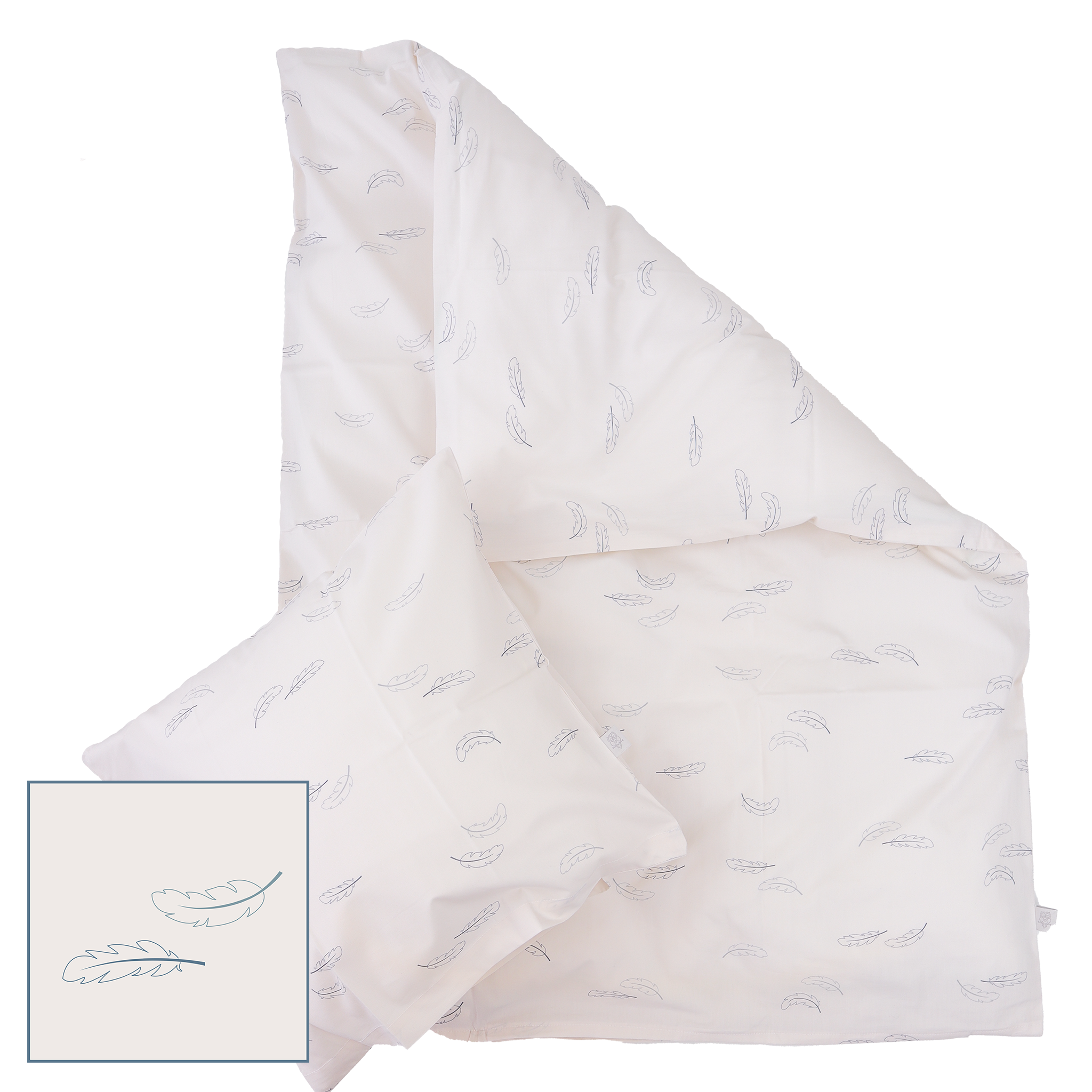 MamaMilla Junior-Bettwäsche aus Bio-Baumwolle – Blaue Federn – Junior-Bettwäsche – MamaMilla