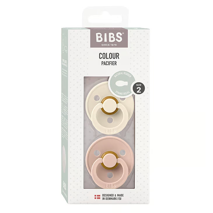 BIBS Colour symmetrische speen maat 2, latex – Ivoor/Blush (2-pack)