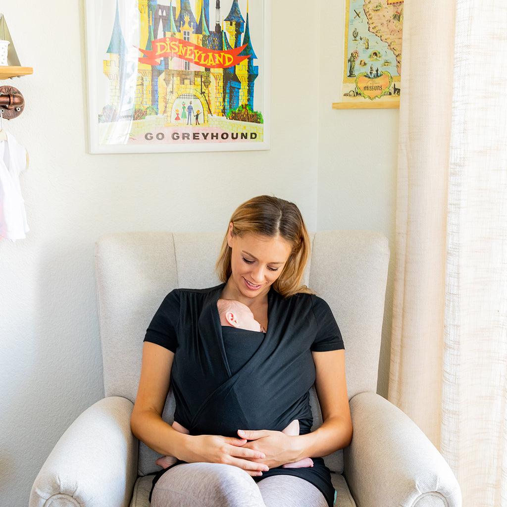 Moby Top met ondersteuning en Wrap t-shirt Bump &amp; Beyond - Zwart - Stretch wrap - MamaMilla