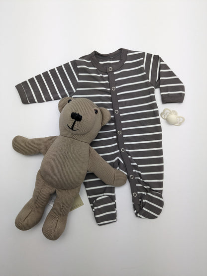 Joha katoenen nachtjapon met voetjes - Strepen - Beige/crème - Nachtkleding - MamaMilla