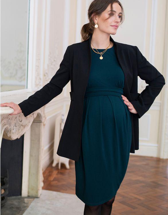 Seraphine Umstandskleid mit langen Ärmeln – Peachey – Emerald – Stillkleidung – MamaMilla