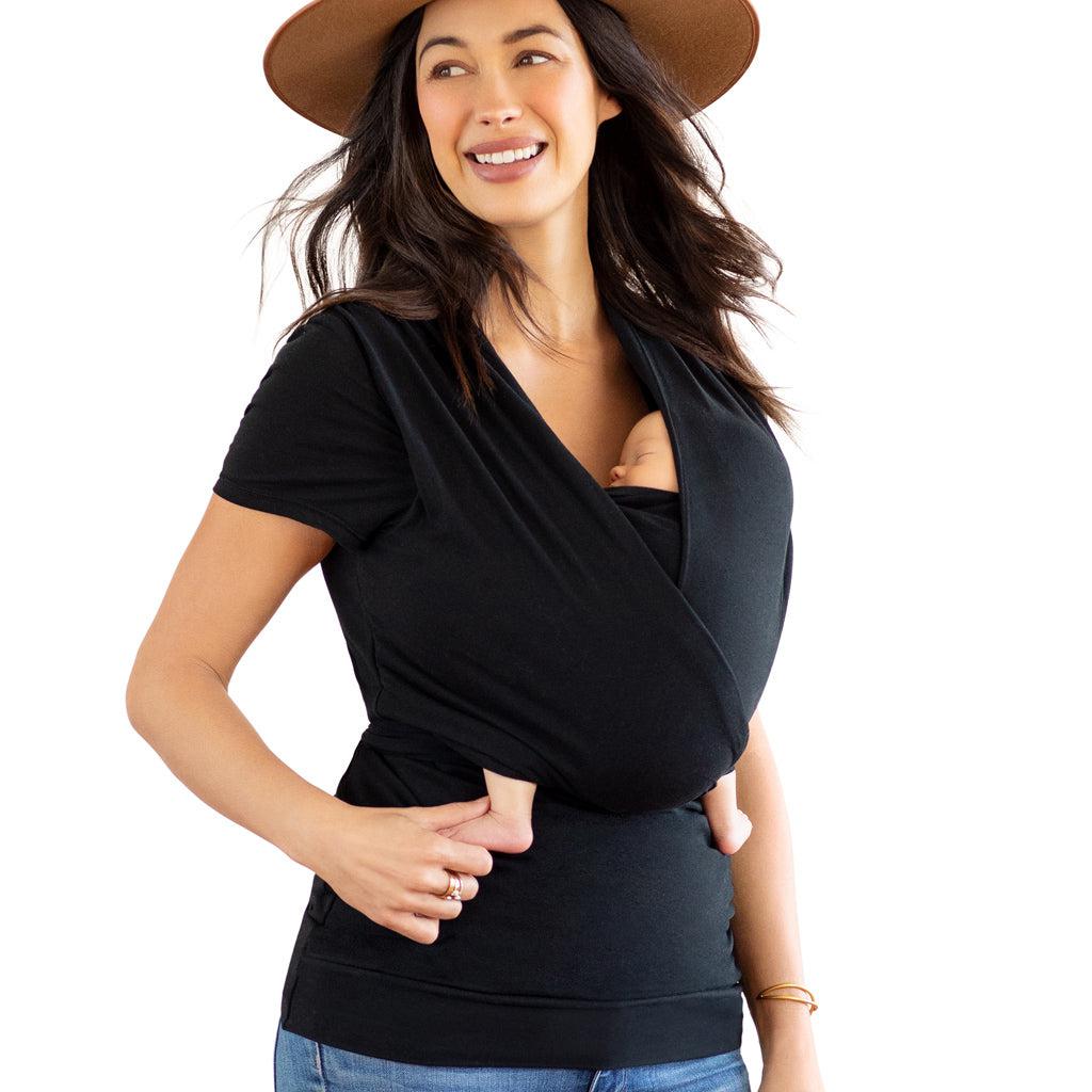 Moby Top met ondersteuning en Wrap t-shirt Bump &amp; Beyond - Zwart - Stretch wrap - MamaMilla
