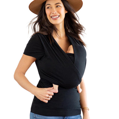 Moby Top met ondersteuning en Wrap t-shirt Bump &amp; Beyond - Zwart - Stretch wrap - MamaMilla