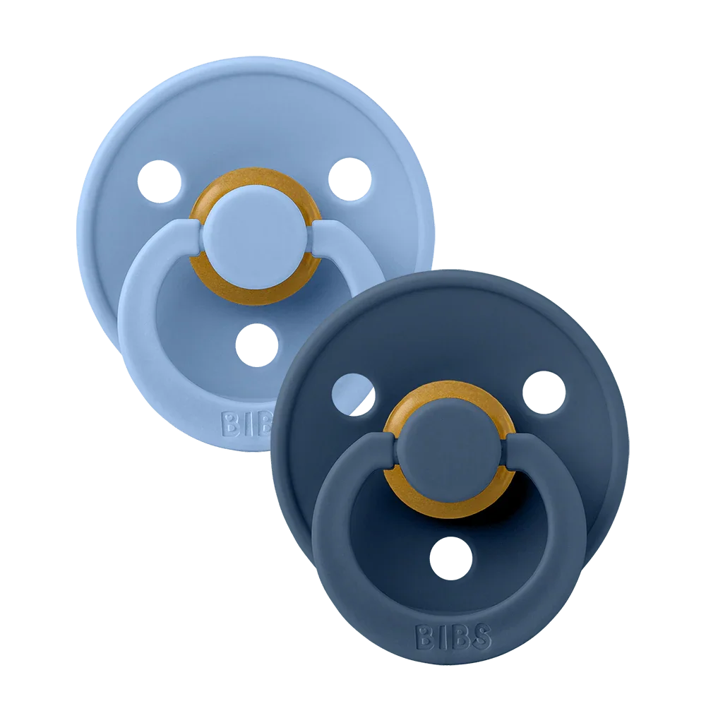 BIBS Colour ronde speen maat 2, latex – Hemelsblauw/Steelblauw (2-pack) - MamaMilla