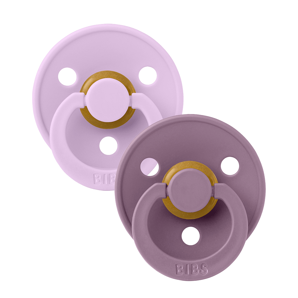 BIBS Colour ronde speen maat 2, latex – Violet Sky/Mauve (2-pack) - MamaMilla