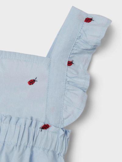 Name it Strampler mit Stickerei – Ferilla – Marienkäfer – Chambray-Blau – Overall – MamaMilla
