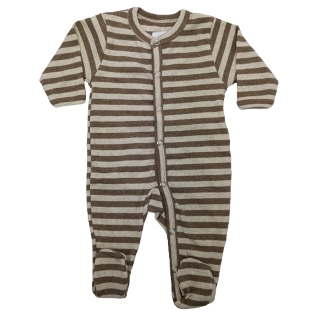 Joha katoenen nachtjapon met voetjes - Strepen - Beige/crème - Nachtkleding - MamaMilla