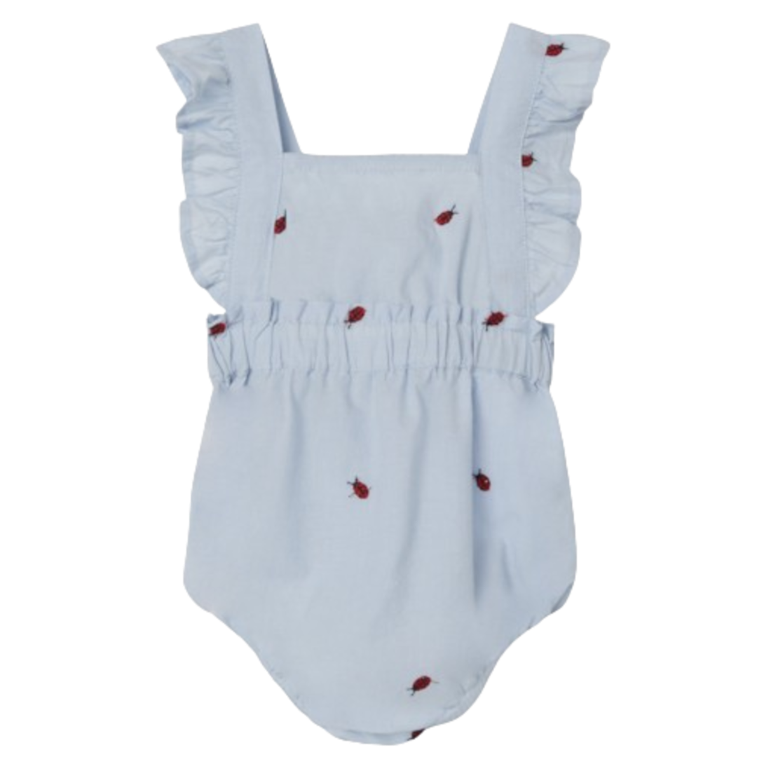 Name it Strampler mit Stickerei – Ferilla – Marienkäfer – Chambray-Blau – Overall – MamaMilla