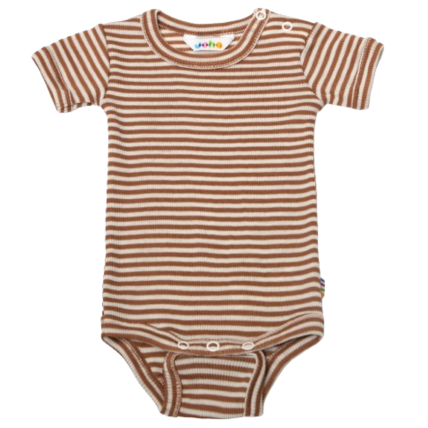 Joha body met korte mouwen in Wol/Zijde - Strepen - Café Latte - Body - MamaMilla