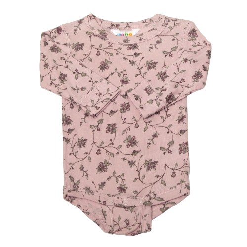 Joha body met lange mouwen in bamboe - Oudroze met bloemen - Body - MamaMilla