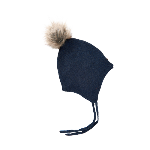 Minymo-Mütze mit Bommel - Black Iris - Wollmütze - MamaMilla