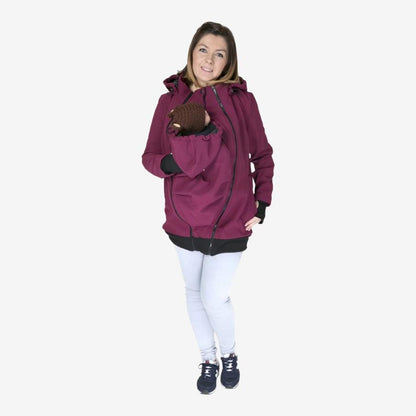 Fun2bemum 4in1 Softshell-Trage- und Schwangerschaftsjacke auch zum Tragen auf dem Rücken – Pflaumenfarben – Tragejacke – MamaMilla