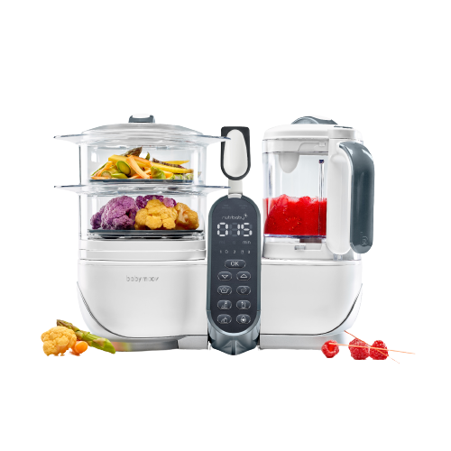 Babymoov Futterautomat - Nutribaby Plus inkl. 15 wiederverwendbare Smoothie-Beutel – Weiß – Lebensmittelmaschine – MamaMilla