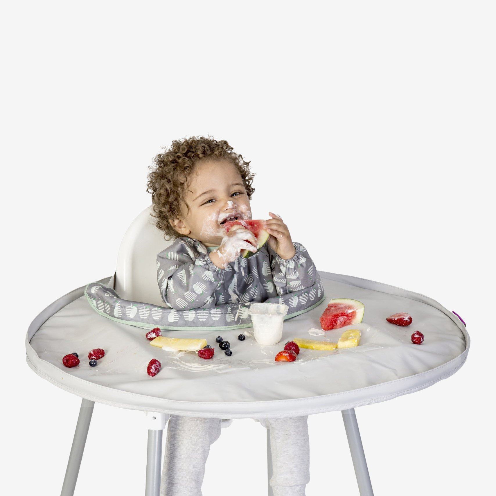 Tidy Tot Lätzchen und Tablett – SET – Graue Äpfel – Lätzchen mit Ärmeln – MamaMilla