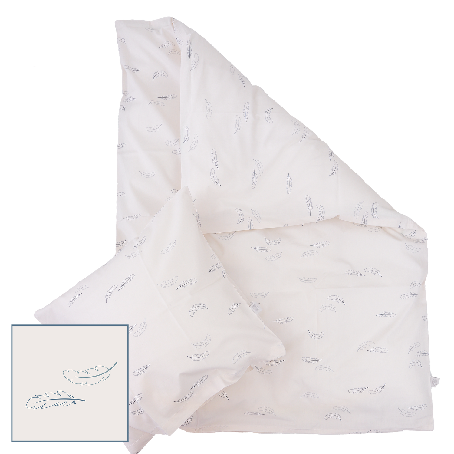 MamaMilla Junior-Bettwäsche aus Bio-Baumwolle – Blaue Federn – Junior-Bettwäsche – MamaMilla