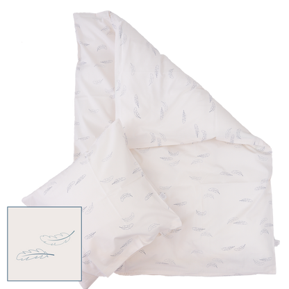 MamaMilla Junior-Bettwäsche aus Bio-Baumwolle – Blaue Federn – Junior-Bettwäsche – MamaMilla