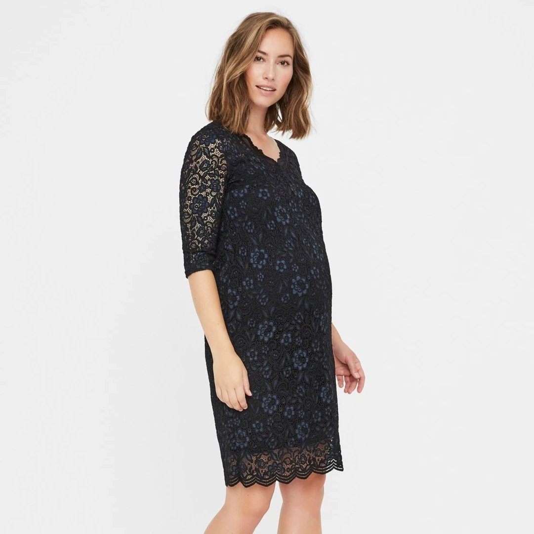 Mamalicious Umstandskleid aus zweifarbiger Spitze – Blau/Schwarz – Umstandsmode – MamaMilla