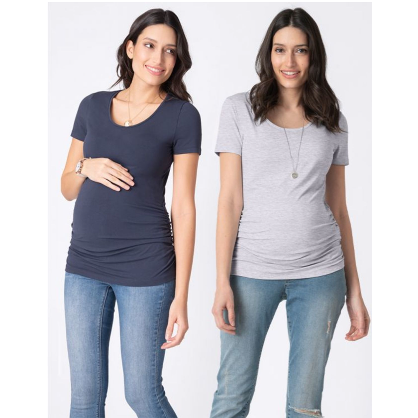 Seraphine 2er-Pack Vente- T-Shirts aus Bambus – Julianne – Marineblau/Grau – Umstandsmode – MamaMilla